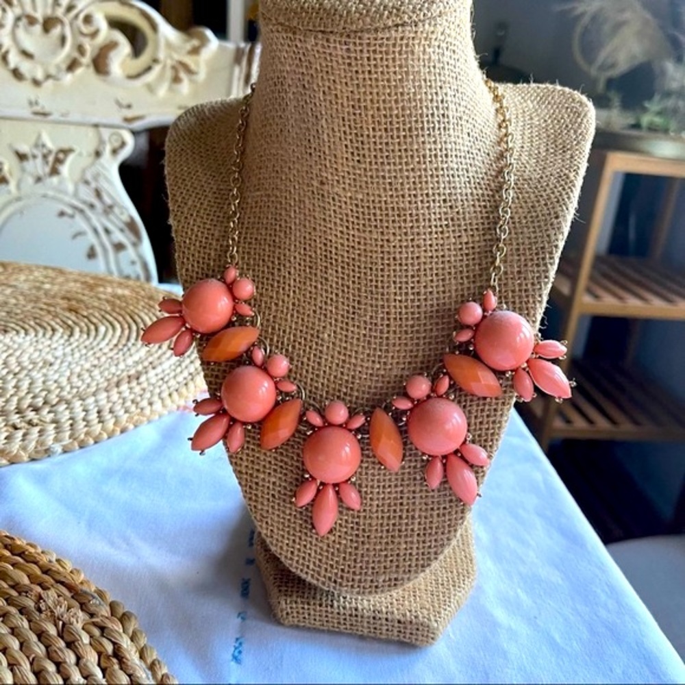Statement Necklace Vintage Inspired Orange Peach Petals